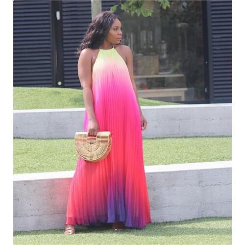 New Style Classic African Womens Dashiki Fashion Stretch Printed Loose Pleated Long Dress FH359