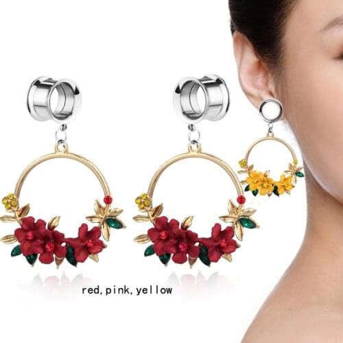 Cute Flower Pendant Ear Plugs Gauge Dangle Tunnels Body Jewelry Stretchers New Earring for Tunnel Plug Ear Reamer Ear Expansion