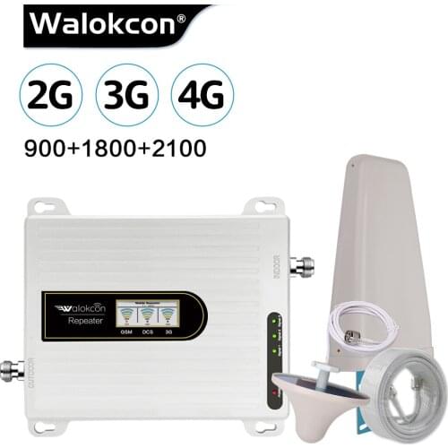 Walokcon Tri Band Amplifier 900 1800 2100 GSM DCS WCDMA 2G 3G 4G LTE Signal Booster 900/1800/2100 Cellphone Cellular Repeater @1