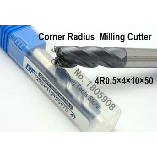 1PCS 4R0.5*4*10*50 4mm 4 flutes Cemented Carbide Corner Radius endmill CNC router bit milling cutter tool,alloy Milling cutter