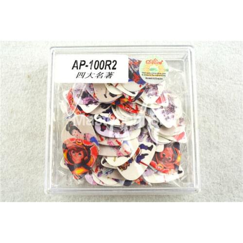 100pcs Alice Chinese Classical Story Printed Both Sides Celluloid Electric/Acoustic Guitar Picks 0.46/0.71/0.81mm Plastic Box