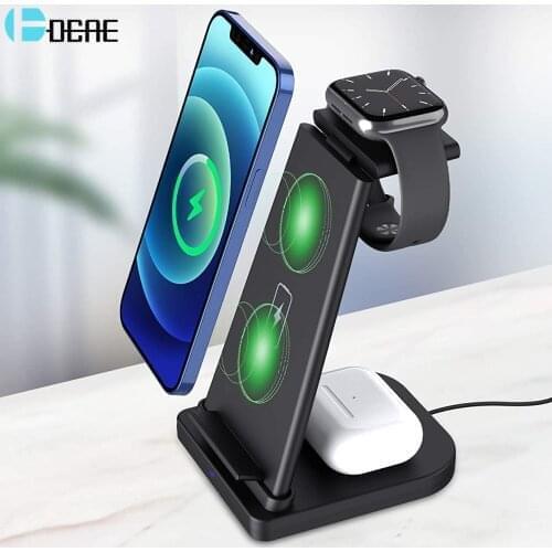 15W Qi Wireless Charger For iPhone 12 11 XS XR X 8 Magnetic 3 In 1 Fast Charging Dock Station for Apple Watch 6 SE 5 Airpods Pro