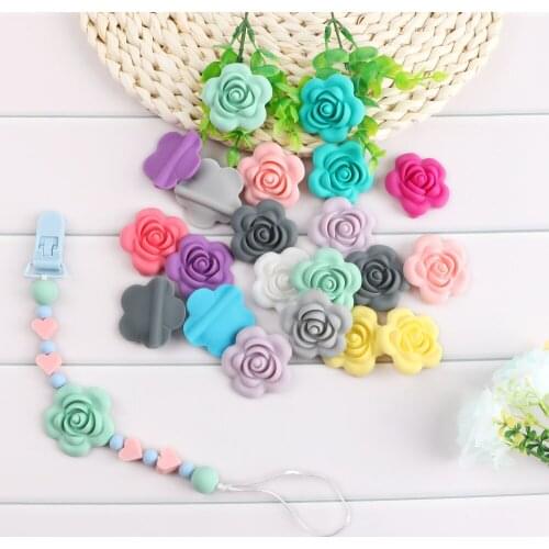 Kovict 200Pcs Rose Silicone Beads BPA Free Flower DIY Pacifier Chain Bracelet Baby Teething Necklace Accessories Toys
