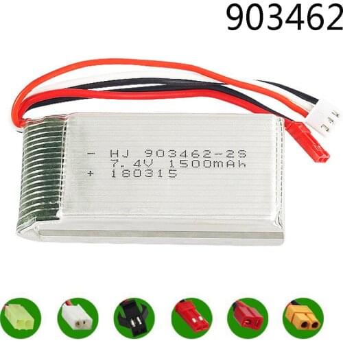 7.4V 1500mAh 2S lipo battery For FT009 RC oats 12423 12428 RC cars Battery 7.4 V Lithium battery 903462 SM/JST/T/EL-2P/XT60 Plug