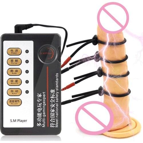BDSM Electro Shock Penis Stimulator Cock Rings Electric Pulse Stimulaton Penis Ring Adult Sex Toys For Men Chastity Erotic