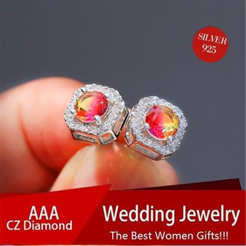 Blaike Simple Round Cut Zircon Stud Earrings For Women White Gold Filled Wedding Engagement Earrings Jewelry Birthday Gifts