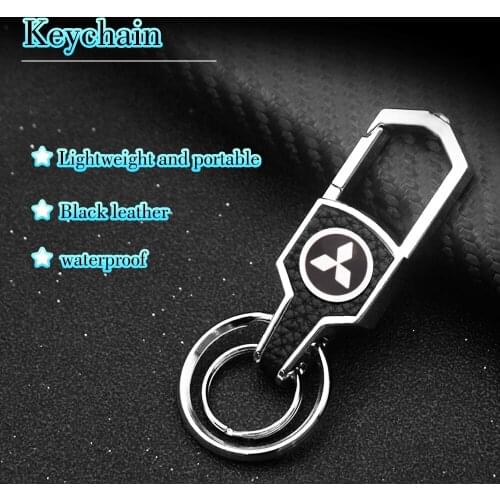 New Fashion Metal Car Leather Upturned Fur Keychain Shape Keychain Key Ring For Mitsubishi Asx Outlander Xl 3 Lancer Pajero 4 l2