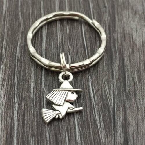 Witch Keychain, Witch on Broom Keychain, Flying Witch Keyring, Halloween Keychain, Tiny 3D Charm Keychain, Party Favor