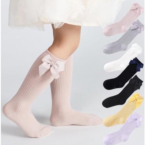 Children Socks With Bows Cotton Baby Girls Socks Knee High Toddlers Long Socks For Kids Princess Socks For Girls School Clothes