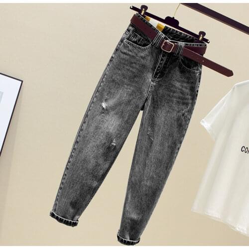 High Waist Mom Jeans with Belt Women Girlfriends Straight Jeans Pocket Loose Vintage Denim pants Vaqueros Mujer YS9860
