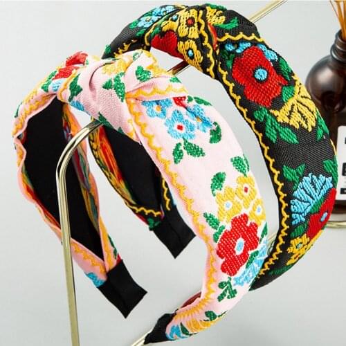 European fashion hot-selling hairband fabric personality ethnic embroidery flower headband female simple temperamen
