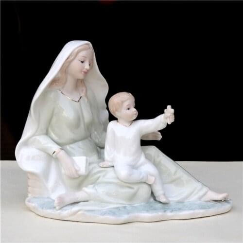 Porcelain Blessed Virgin Mary Sculpture Handmade Ceramics Christ Statue Jesus Church Ornament Religion Craft Bible Furnishing