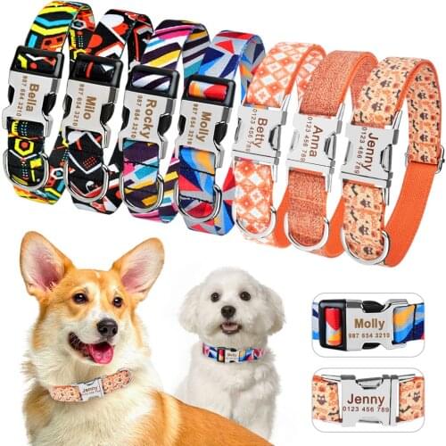 Custom Name Free Nameplate Dog Collar Adjustable Nylon Small Large Medium Unisex Pet Personalized Dogs Collars Printed ID Tag