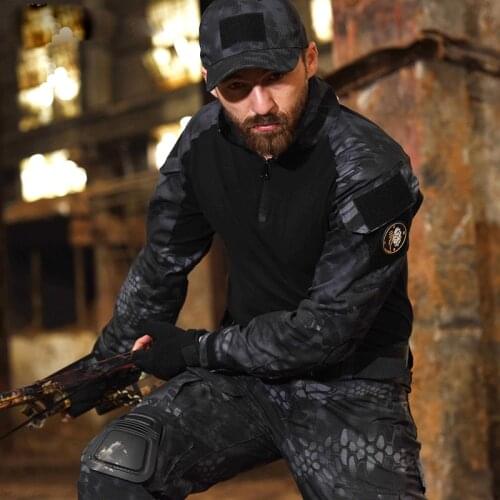 12 color Camouflage Tactical Uniform Ghillie Hunting Clothing Army Training Suit Shirt + Cargo Pants with Elbow Knee Pads