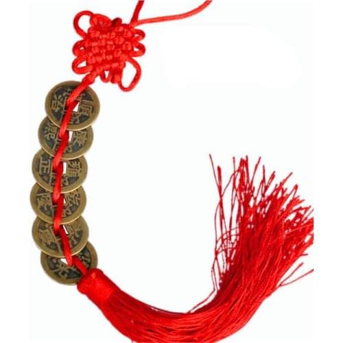 Chinese Traditional Feng Shui Mascot Ancient 6 Coin Hanger for Fortune Wealth Health Lucky Copper Coin