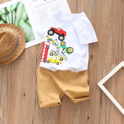 Summer Baby Boys Clothes Set 6M-5T Lovely Toddler Kids Casual Short Sleeve Cartoon Car Print T-shirt+Shorts 2pcs Costume Set