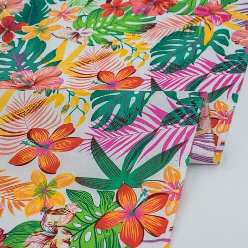 Red Flowers And Leaf On White Pure Fabric For Dress Tissus Au MÈTre Telas Algodon Estampadas Sewing Ткань Для Шитья Vestido Tela