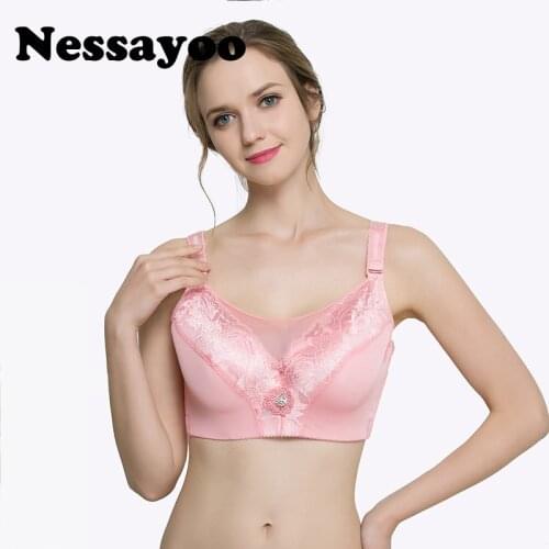 Nessayoo Lace Bra Push Up Bra D E F Cup Plus Size Women Underwear Underwire Brassiere Khaki Black Pink 40 42 46 48 50 52 Size