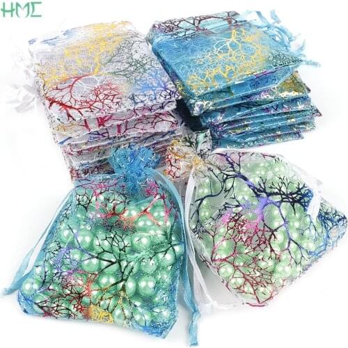 10pcs 7x9 9x12 10x15 13x18cm Drawstring Organza White Blue Colorful Packaging Display Bags Wedding Gift bags DIY Jewelry Pouches