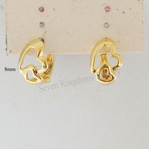MIN ORDER 10$/ you can mix design/ DOUBLE HEART SHAPED PLAIN - YELLOW - GOLD GP color HUGGIE HOOP 0.39" EARRING