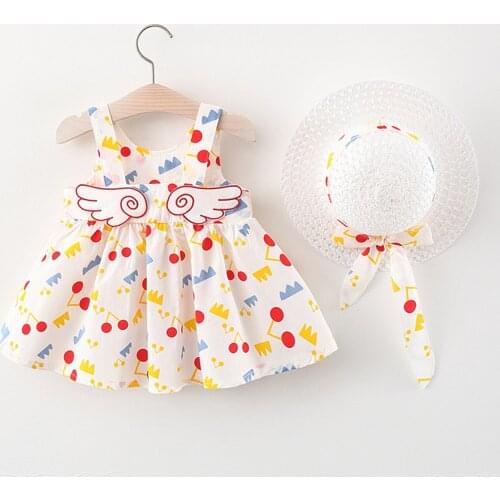 Fashion Toddler Infant Baby Kids Girls Sleeveless Summer Strap Wing Princess Party Dresses With Hat Sundress Casual Clothes#p4