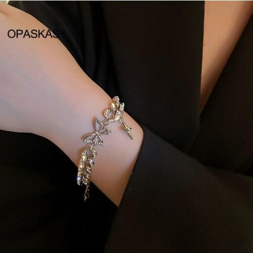 Fashion Personality Bracelet Butterfly Cross Bracelet Rhinestone Inlaid Silver Color Thick Chain Shiny Gift For Women Girls