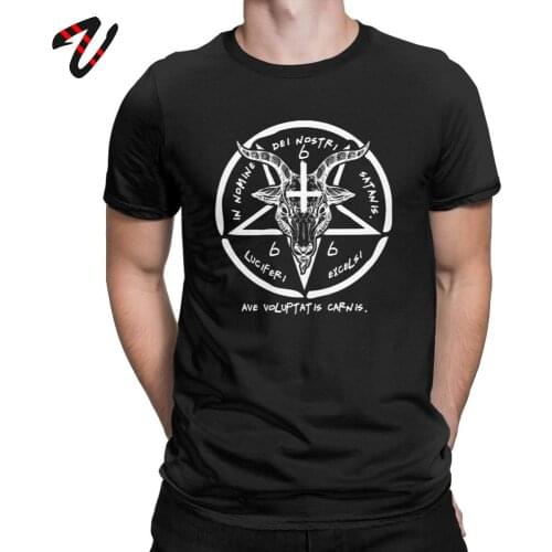 666 Baphomet T-Shirt for Men Demon Tops Crew Neck 100% Cotton Sigil Of Satan T Shirt 90s Goat Head Cool Tee Shirt God Clothes