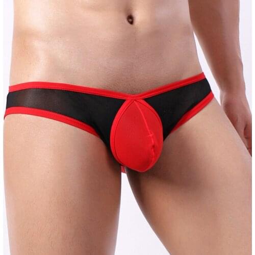 Men Briefs Ice-silk Mesh Breathness Underwear G-String Thongs Sexy Gay Penis pouch bikini buttocks Hollow thong men underwear