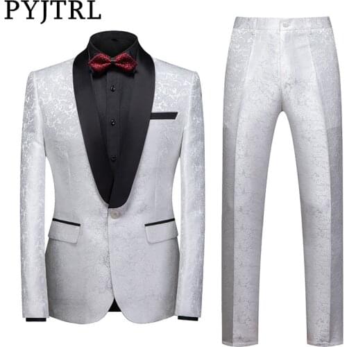PYJTRL Autumn Mens Quality Classic Shawl Lapel Two-piece Set Suits British Style Party Prom Tuxedo Slim Fit Suit Banquet Dress