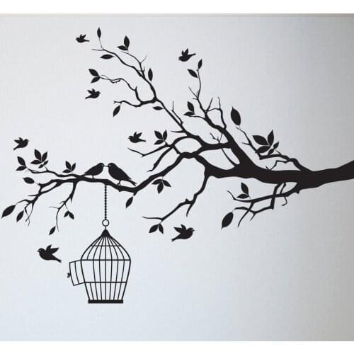 Tree Wall Decal Sticker Bedroom tree of life roots birds flying away home decor Birds in cages. A7-009