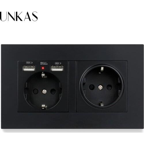 UNKAS PC Plastic Panel Wall Socket EU Standard Power Outlet With Dual USB Smart Induction Charge Port For Mobile 5V 2.1A