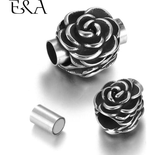 Stainless Steel Magnetic Clasp Flower Hole 5mm Leather Cord Clasps Magnet Buckle DIY Bracelet Jewelry Making Closure Components