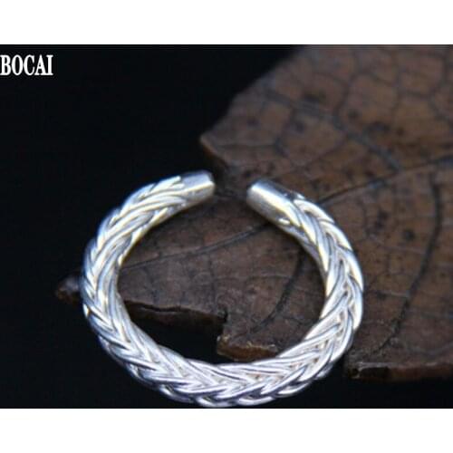 BOCAI New Thailand S925 SilverJewelry Original Hand-woven Twist Ring Adjustable 2021 Trendy Womens Rings