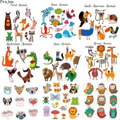 Prajna Cartoon Animals Iron On Transfers Vynil Heat Transfer Panda Owl Ironing Stickers Kids T-shirt Thermal Patches For Clothes