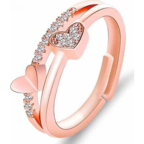 Simple Heart Ring Women Rhinestone Cute Finger Rings Wedding Engagement Birthday Gift For Girlfriend Zircon Stone Ring