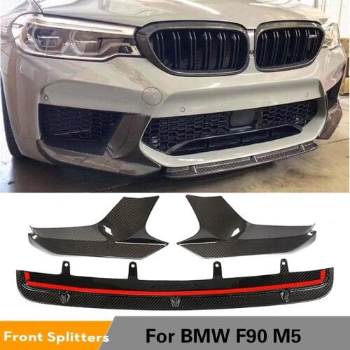 Car Front Bumper Lip Splitters For BMW 5 Series F90 M5 2018 - 2020 Front Bumper Lip Chin Splitters Spoiler Guard Carbon Fiber