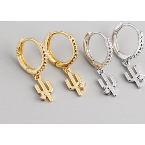 1Pair Diameter 11mm Piercing 925 Sterling Silver Earrings for Women 2020 Trend Jewelry Inlaid Zircon Cactu Pendant Earrings