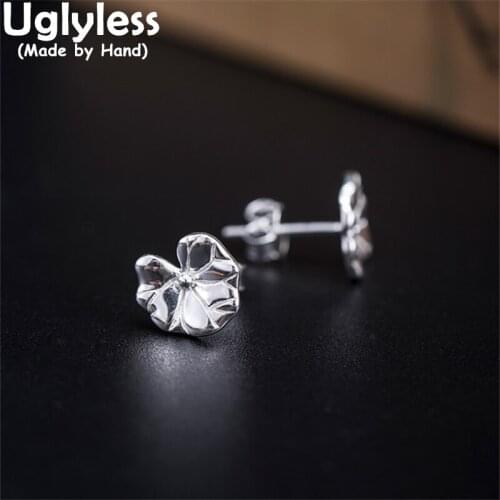 Uglyless Glossy Silver MINI Lotus Leaf Studs Earrings Women Natural Pearls Earrings 925 Silver Brincos China Chic Ethnic Jewelry
