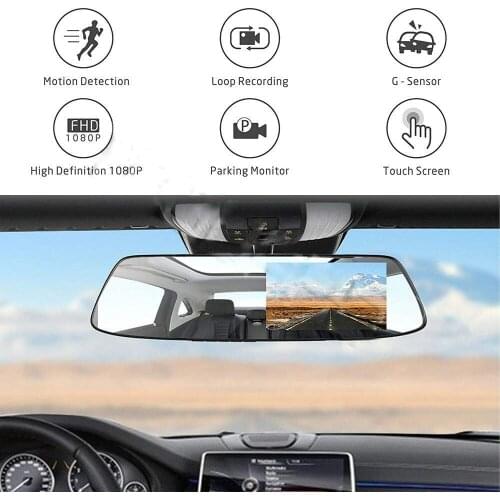 4.3 Inch Car DVR Video Recorder Dashcam 360 HD 1080P Rear View Mirror Camera With Touch Monitor Loop Recording Motion Tracking