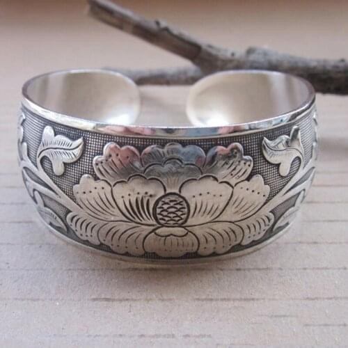 Vintage Elephant Turtle Flower Unisex Tibetan Silver Pattern Ethnic Jewelry Carved Ladies Plated Adjustable Cuff Bracelet