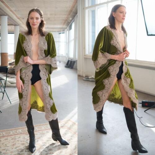 Green Velvet Women Dressing Gown Tea Length Wedding Morning Party Pajamas Women Bathrobes Bride Boudoir Sleepwear Nightgowns