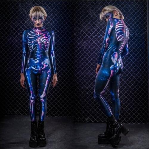 Halloween Cosplay Costume Women Skeleton Jumpsuit Fancy Print Scary Ghost Bodysuit Day of The Dead Carnival Party Kids Romper