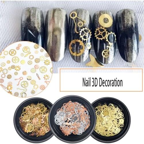 1 Box Ultra-Thin Steam Punk Nail Metal Slices Mix Gear Shaped 3D Charms Pendant Japanese Nail Glitter Sequins Gems Supplies