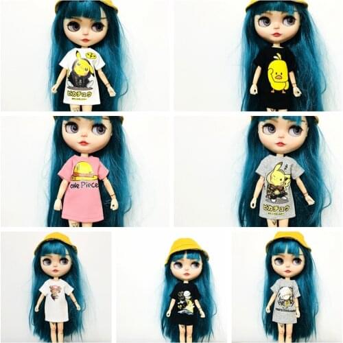 1PCS Cartoon T-shirt 1/6 Blyth Doll’s Clothes Classic White/Black T Printed Tops Dolls Accessories
