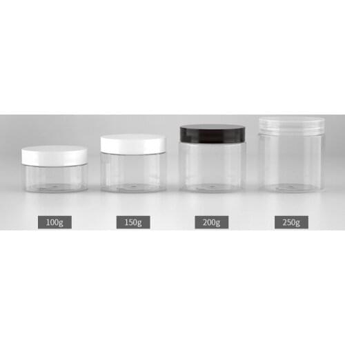 100g 150g 200g 250g Transparent Empty Cosmetic Cream Bottles Clear PET Jar Container For Cosmetics Packaging ,Skin Care Pots Tin