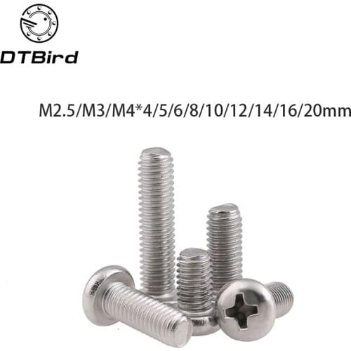 100pcs/Lot GB818 M2.5/M3/M4 304 Stainless Steel Phillips Cross recessed pan head Screw 2017 hot sale