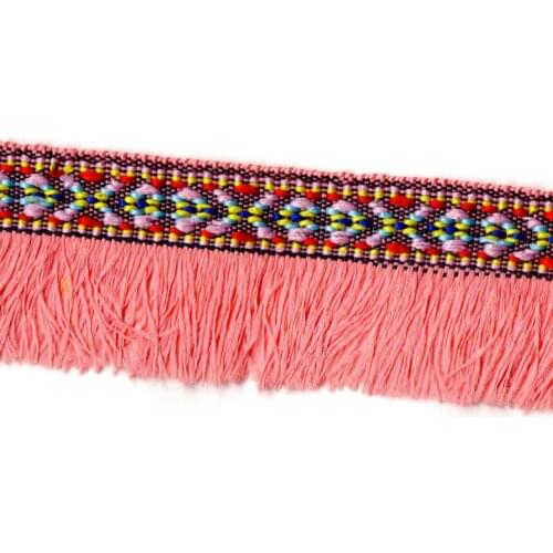 2YARD 35MM Watermelon RedTassel Ribbon Ethnic Embroidered Webbing Trim DIY Handmade Sewing Ribbons Clothing Decorative Lace