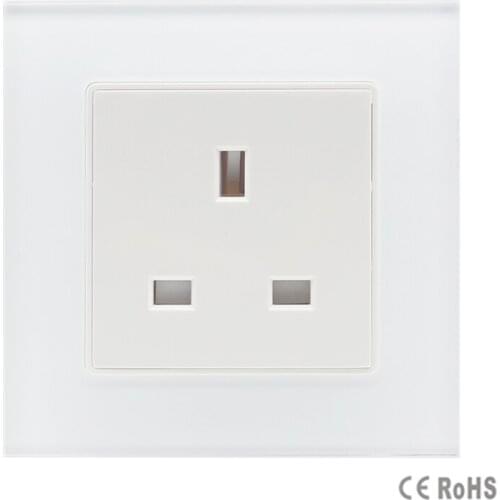 2017 Free shipping White tempered Crystal Glass Panel, New UK Standard Socket , Wall Outlet Plug Socket