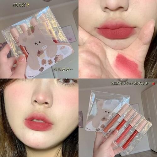 4PCS/SET Waterproof Velvet Matte Lipstick Sexy Colors Pigmented Makeup Lip Gloss Long Lasting Lip Stick Lip Tint Lip Makeup