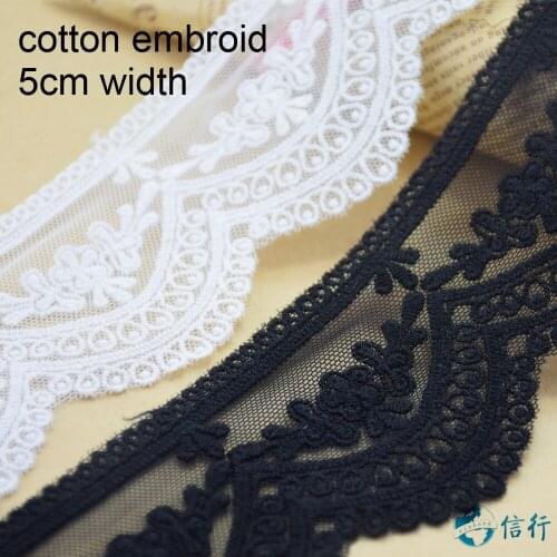 5cm 2 colors cotton embroided lace ribbon guipure trim fabric DIY sewing Accessories supplies african french lace applique #3545